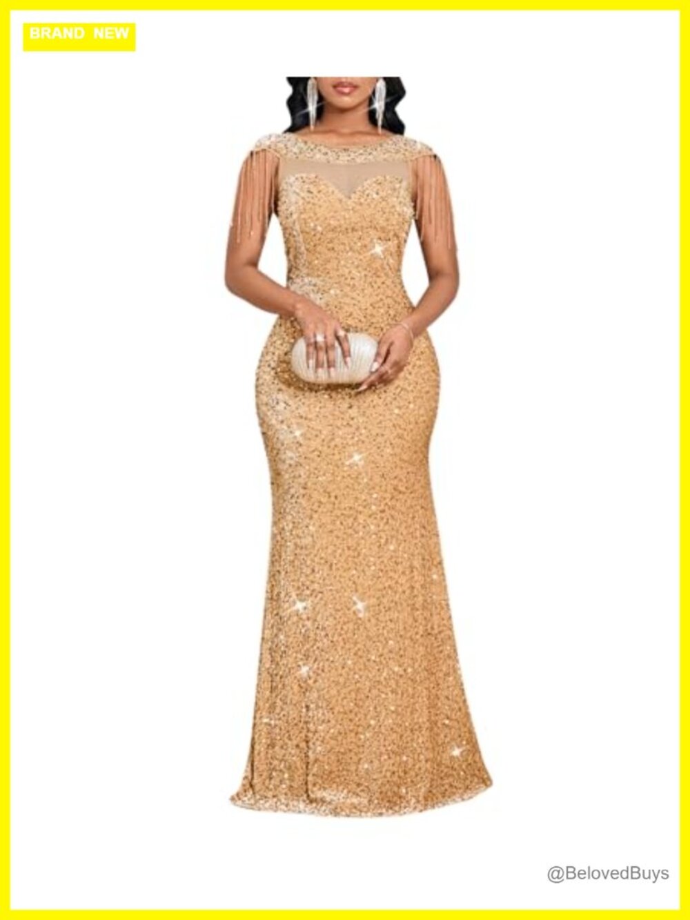 Sequin Mesh Bodycon Formal Maxi Evening Gown Cocktail Dress